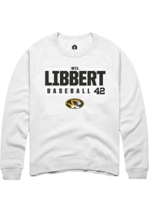 Wil Libbert  Rally Missouri Tigers Mens White NIL Stacked Box Long Sleeve Crew Sweatshirt