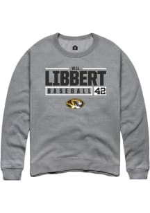 Wil Libbert  Rally Missouri Tigers Mens Grey NIL Stacked Box Long Sleeve Crew Sweatshirt