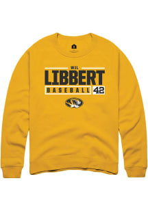 Wil Libbert  Rally Missouri Tigers Mens Gold NIL Stacked Box Long Sleeve Crew Sweatshirt