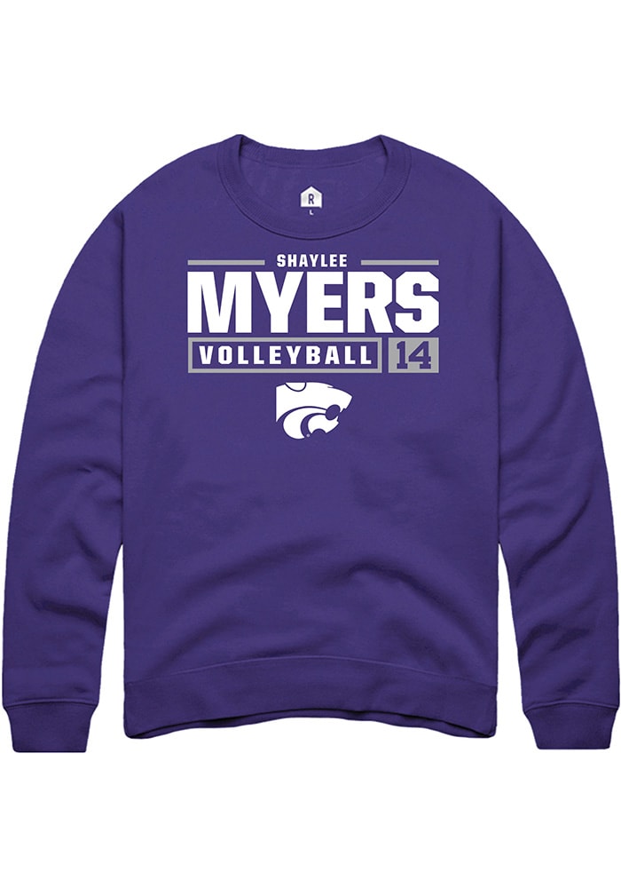 Shaylee Myers Rally K-State Wildcats Mens Purple NIL Stacked Box Long Sleeve Crew Sweatshirt