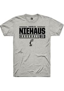 Charlie Niehaus  Cincinnati Bearcats Ash Rally NIL Stacked Box Short Sleeve T Shirt