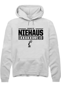 Charlie Niehaus  Rally Cincinnati Bearcats Mens White NIL Stacked Box Long Sleeve Hoodie