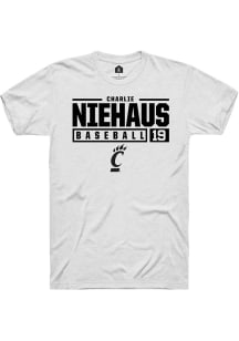 Charlie Niehaus  Cincinnati Bearcats White Rally NIL Stacked Box Short Sleeve T Shirt