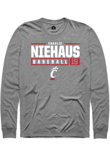 Charlie Niehaus  Cincinnati Bearcats Grey Rally NIL Stacked Box Long Sleeve T Shirt