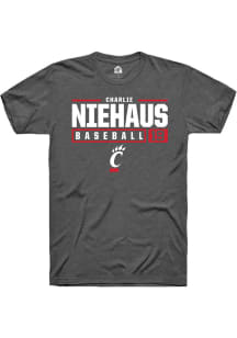 Charlie Niehaus  Cincinnati Bearcats Dark Grey Rally NIL Stacked Box Short Sleeve T Shirt