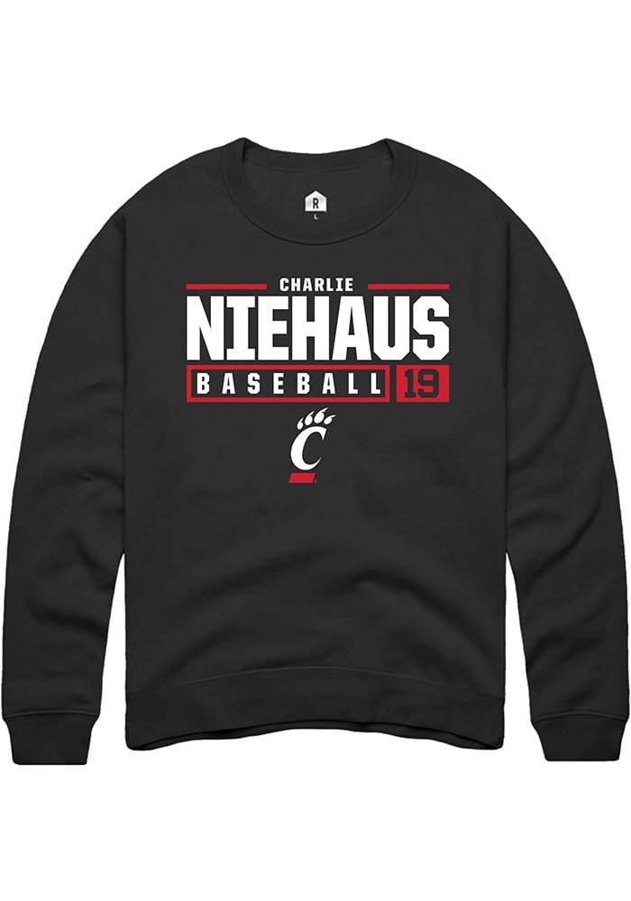 Charlie Niehaus Rally Cincinnati Bearcats Mens NIL Stacked Box Long Sleeve Crew Sweatshir