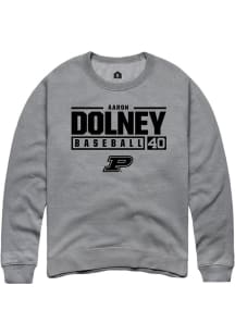 Aaron Dolney  Rally Purdue Boilermakers Mens Grey NIL Stacked Box Long Sleeve Crew Sweatshirt