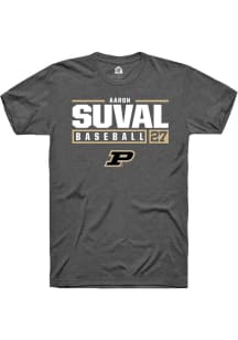 Aaron Suval  Purdue Boilermakers Grey Rally NIL Stacked Box Short Sleeve T Shirt