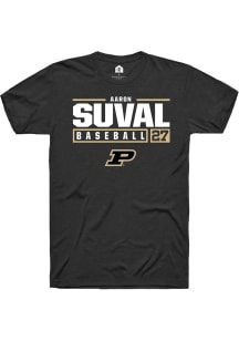 Aaron Suval  Purdue Boilermakers Black Rally NIL Stacked Box Short Sleeve T Shirt