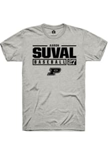 Aaron Suval  Purdue Boilermakers Ash Rally NIL Stacked Box Short Sleeve T Shirt