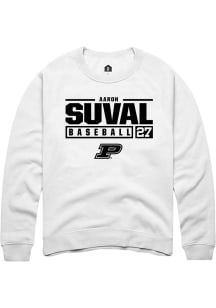 Aaron Suval  Rally Purdue Boilermakers Mens White NIL Stacked Box Long Sleeve Crew Sweatshirt