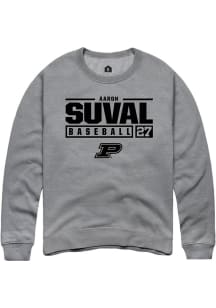 Aaron Suval  Rally Purdue Boilermakers Mens Grey NIL Stacked Box Long Sleeve Crew Sweatshirt