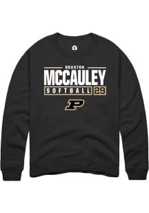 Braxton McCauley Rally Mens Black Purdue Boilermakers NIL Stacked Box Crew Sweatshirt