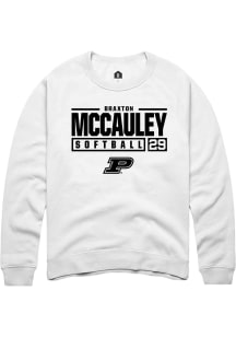 Braxton McCauley Rally Mens White Purdue Boilermakers NIL Stacked Box Crew Sweatshirt