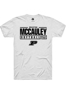 Braxton McCauley White Purdue Boilermakers NIL Stacked Box Short Sleeve T Shirt