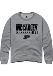 Braxton McCauley Rally Mens Graphite Purdue Boilermakers NIL Stacked Box Crew Sweatshirt