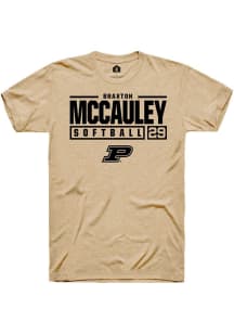 Braxton McCauley Gold Purdue Boilermakers NIL Stacked Box Short Sleeve T Shirt