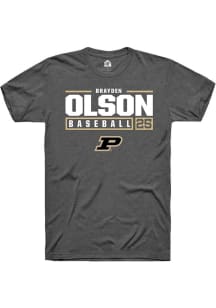 Brayden Olson Dark Grey Purdue Boilermakers NIL Stacked Box Short Sleeve T Shirt