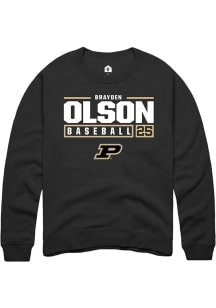 Brayden Olson Rally Mens Black Purdue Boilermakers NIL Stacked Box Crew Sweatshirt