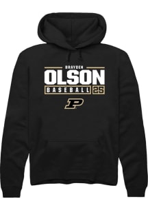 Brayden Olson Rally Mens Black Purdue Boilermakers NIL Stacked Box Hooded Sweatshirt