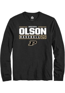 Brayden Olson Rally Mens Black Purdue Boilermakers NIL Stacked Box Tee