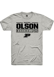 Brayden Olson Ash Purdue Boilermakers NIL Stacked Box Short Sleeve T Shirt