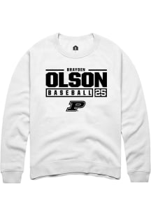 Brayden Olson Rally Mens White Purdue Boilermakers NIL Stacked Box Crew Sweatshirt