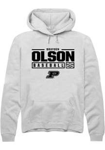 Brayden Olson Rally Mens White Purdue Boilermakers NIL Stacked Box Hooded Sweatshirt