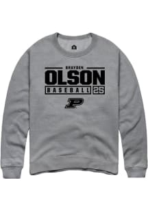 Brayden Olson Rally Mens Graphite Purdue Boilermakers NIL Stacked Box Crew Sweatshirt