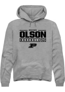 Brayden Olson Rally Mens Graphite Purdue Boilermakers NIL Stacked Box Hooded Sweatshirt