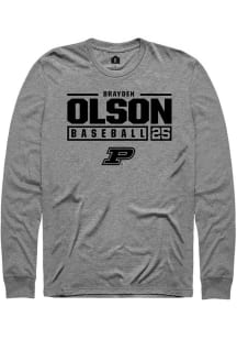 Brayden Olson Rally Mens Graphite Purdue Boilermakers NIL Stacked Box Tee