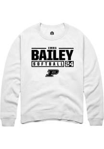 Emma Bailey Rally Mens White Purdue Boilermakers NIL Stacked Box Crew Sweatshirt