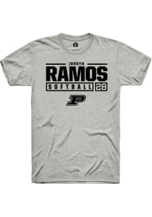 Jordyn Ramos Ash Purdue Boilermakers NIL Stacked Box Short Sleeve T Shirt