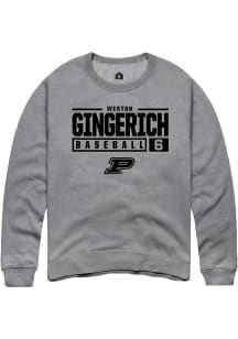 Weston Gingerich Rally Mens Grey Purdue Boilermakers NIL Stacked Box Crew Sweatshirt