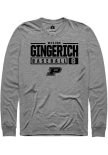 Weston Gingerich Rally Mens Grey Purdue Boilermakers NIL Stacked Box Tee