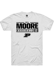 Will Moore White Purdue Boilermakers NIL Stacked Box Short Sleeve T Shirt