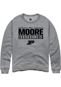 Will Moore Rally Mens Grey Purdue Boilermakers NIL Stacked Box Crew Sweatshirt
