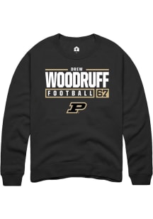 Drew Woodruff Rally Mens Black Purdue Boilermakers NIL Stacked Box Crew Sweatshirt