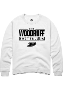 Drew Woodruff Rally Mens White Purdue Boilermakers NIL Stacked Box Crew Sweatshirt