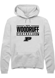 Drew Woodruff Rally Mens White Purdue Boilermakers NIL Stacked Box Hooded Sweatshirt