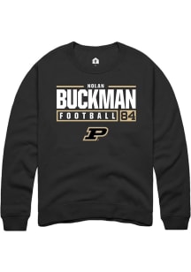 Nolan Buckman Rally Mens Black Purdue Boilermakers NIL Stacked Box Crew Sweatshirt