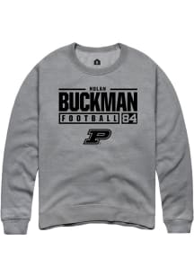 Nolan Buckman Rally Mens Graphite Purdue Boilermakers NIL Stacked Box Crew Sweatshirt