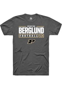 Winston Berglund Dark Grey Purdue Boilermakers NIL Stacked Box Short Sleeve T Shirt
