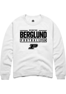 Winston Berglund Rally Mens White Purdue Boilermakers NIL Stacked Box Crew Sweatshirt