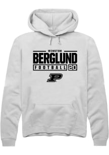 Winston Berglund Rally Mens White Purdue Boilermakers NIL Stacked Box Hooded Sweatshirt