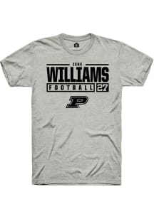 Zeke Williams Ash Purdue Boilermakers NIL Stacked Box Short Sleeve T Shirt