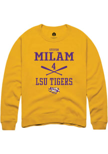 Steven Milam  Rally LSU Tigers Mens Gold NIL Sport Icon Long Sleeve Crew Sweatshirt