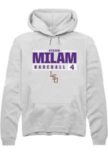 Steven Milam  Rally LSU Tigers Mens White NIL Stacked Box Long Sleeve Hoodie