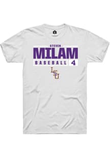 Steven Milam  LSU Tigers White Rally NIL Stacked Box Short Sleeve T Shirt