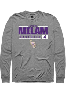 Steven Milam  LSU Tigers Graphite Rally NIL Stacked Box Long Sleeve T Shirt